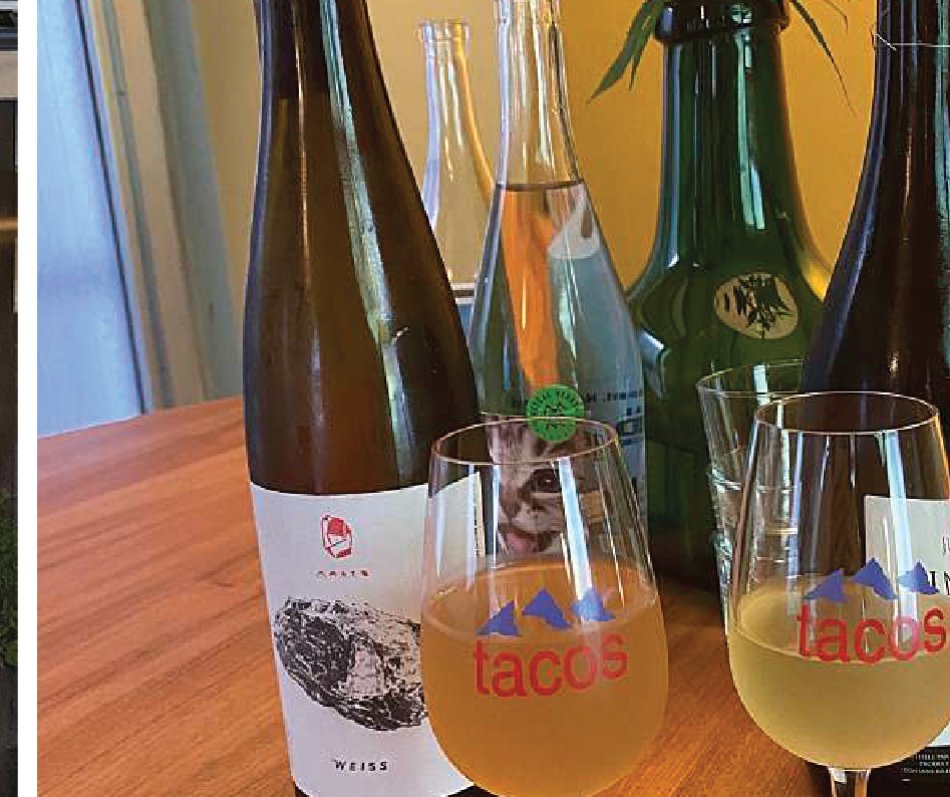 Natural wine bottles and glasses